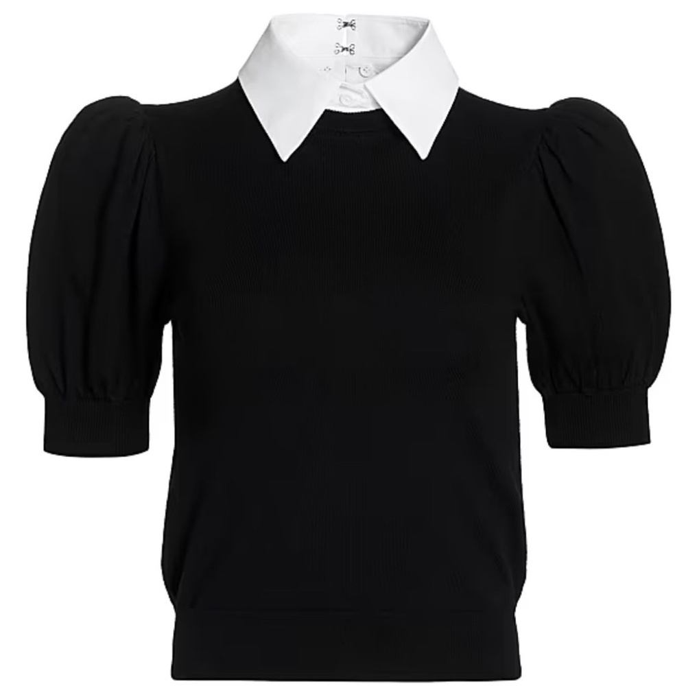 Alice + Olivia Black and White Puff Sleeve Blouse